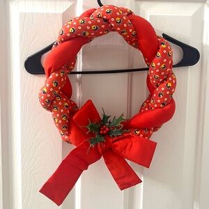 Vintage Red Handmade Braided Cotton Stuffed Christmas Red Bow Wreath 12”
